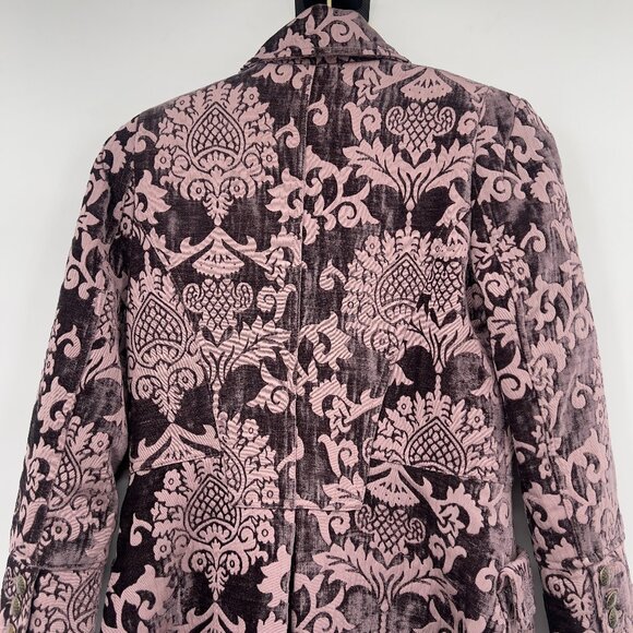 Free People Pink & Black Brocade Velvet Coat – Size 4 – Winter Women’s - Picture 7 of 11